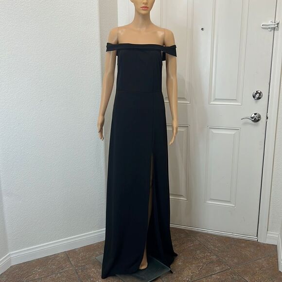 Windsor Dress Sz Large Black Off Shoulder Slit Leg Maxi - Picture 1 of 11